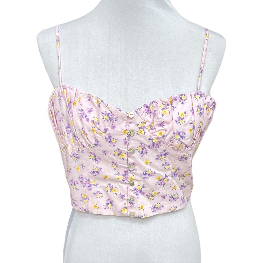Zara Floral Spaghetti Strap Crop Top Pink Purple Yellow Size Large